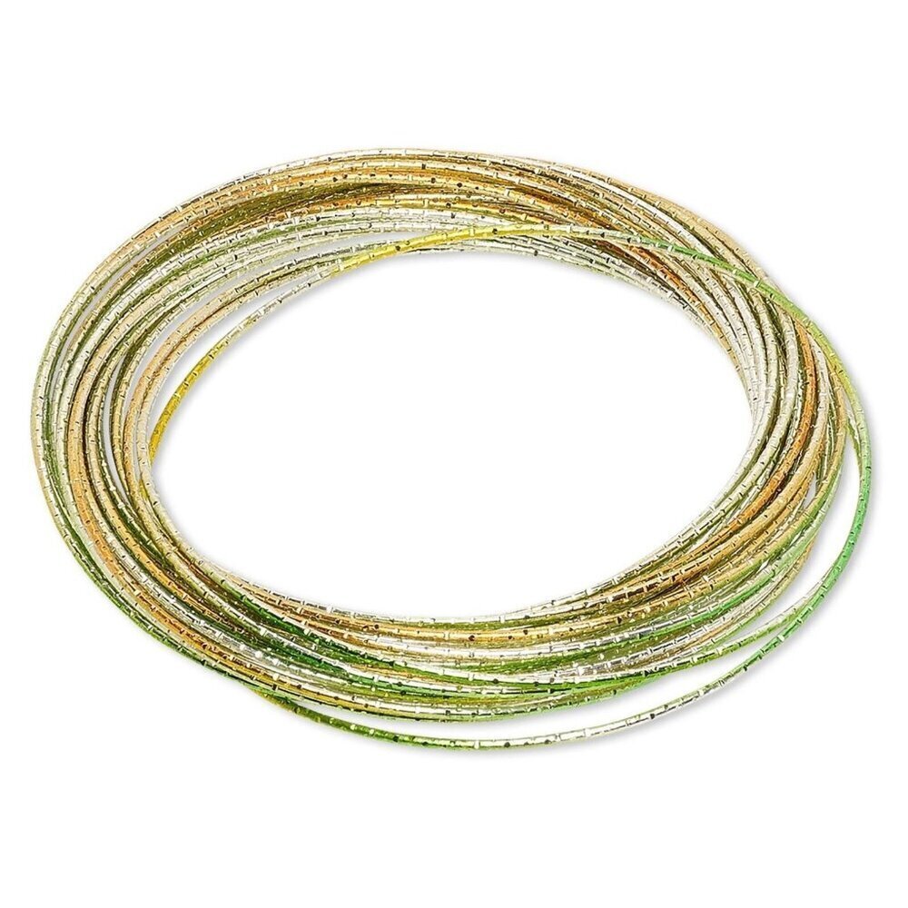 Multi Strand Metallic Ombre Green Yellow Silver Interlocking Bangle Bracelet